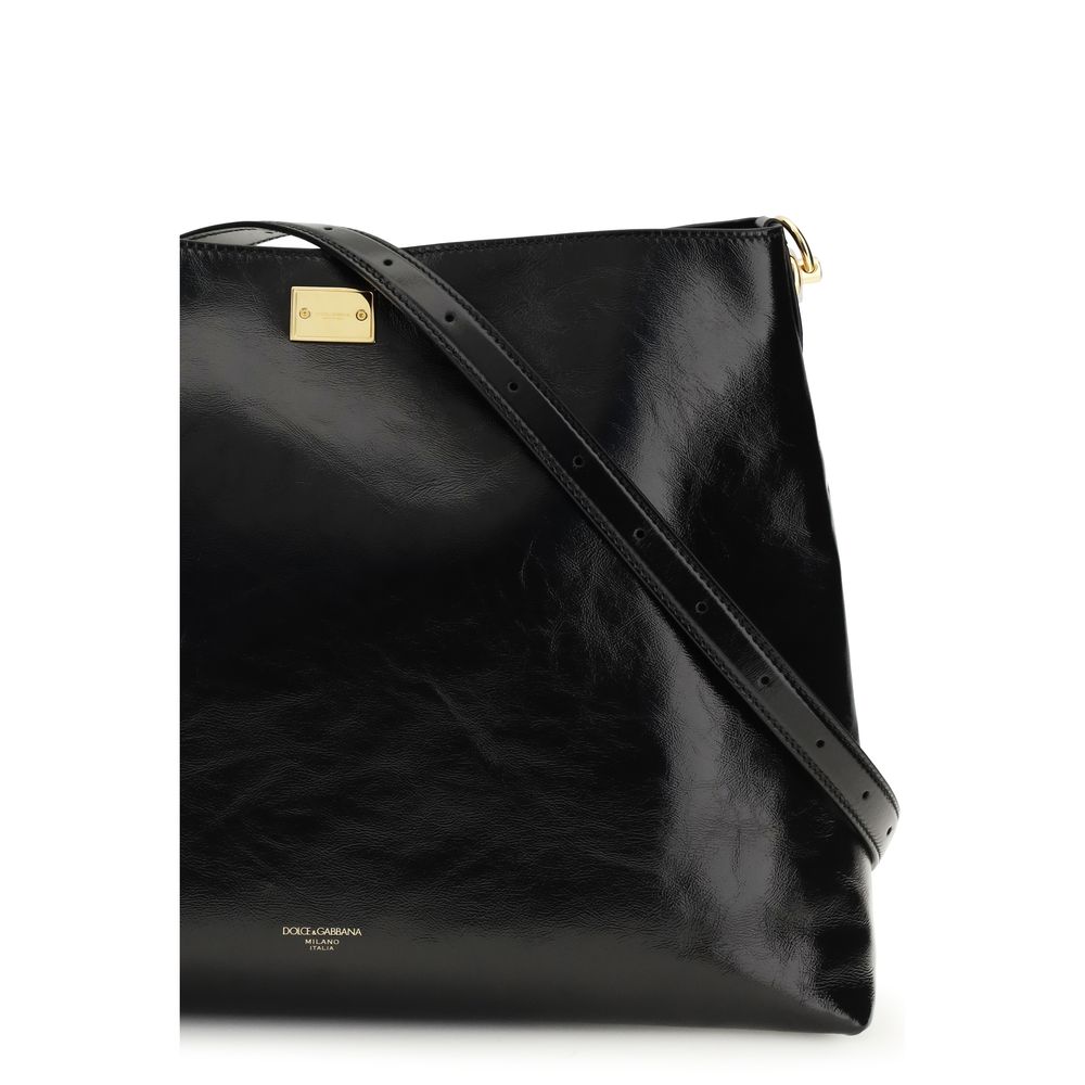 Dolce & Gabbana Large Vittoria Leather Shoulder Bag in Black