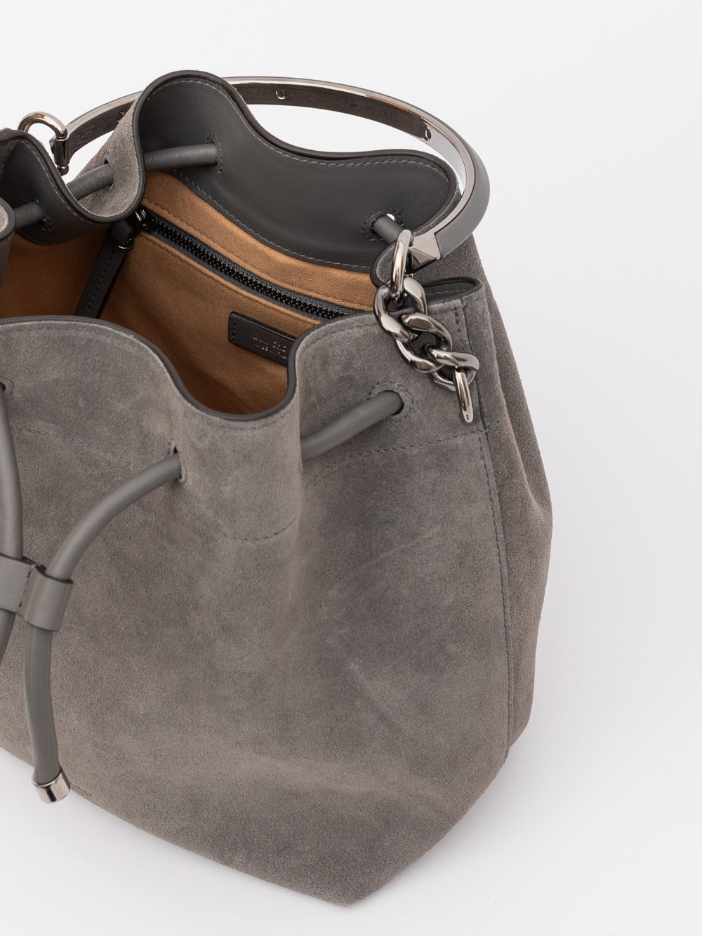 Jimmy Choo Bon Bon Bucket Bag Dark Grey Suede Leather