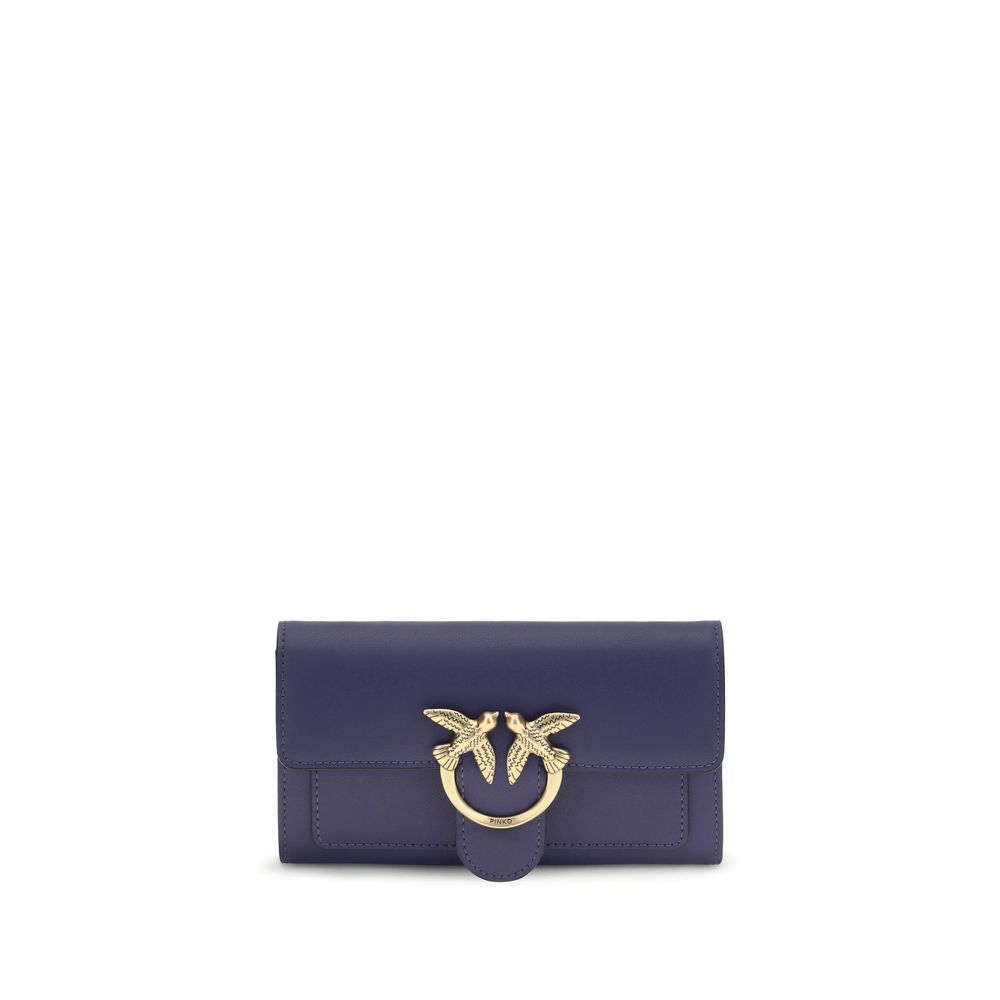 Pinko Love One Wallet on Chain Blue Calf Leather Love Birds