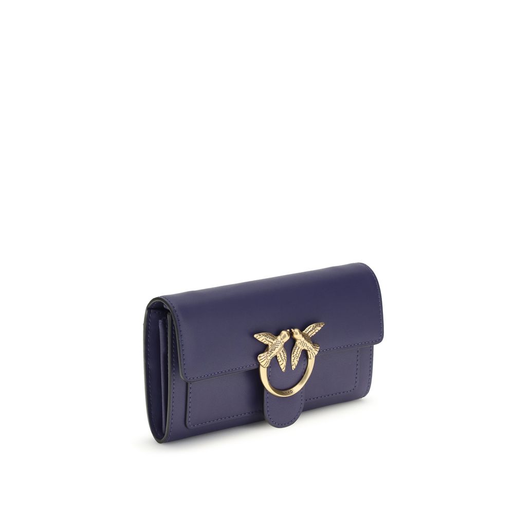Pinko Love One Wallet on Chain Blue Calf Leather Love Birds