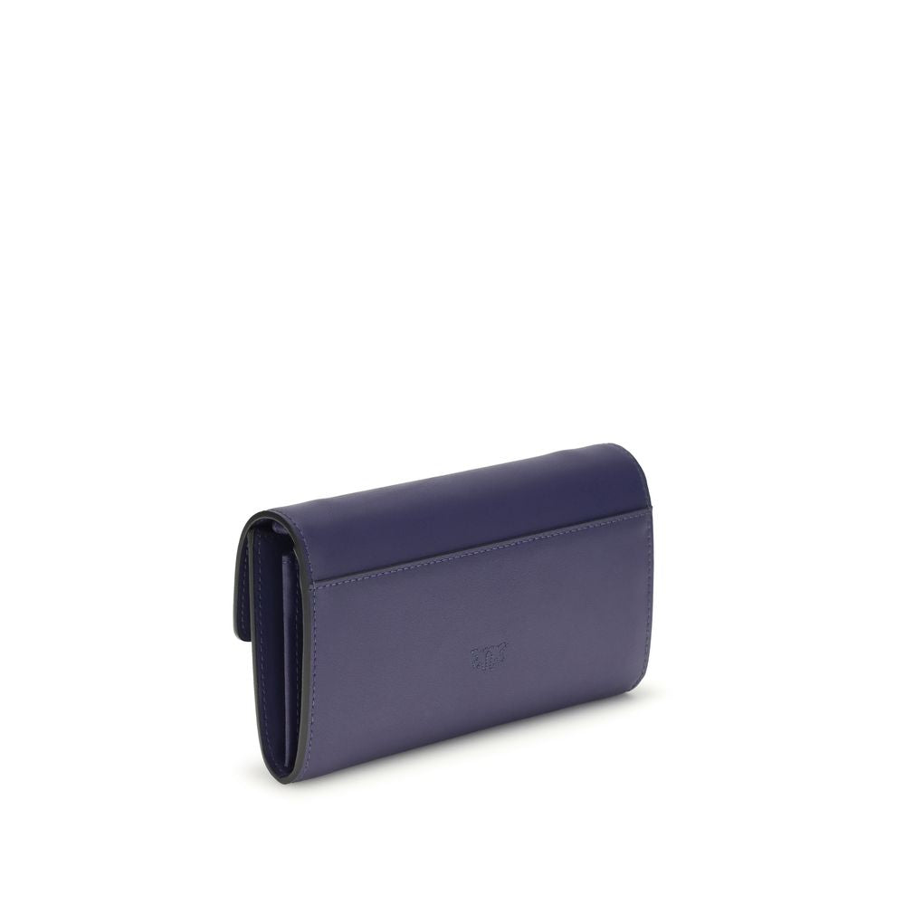 Pinko Love One Leather Wallet on Chain in Indigo Blue