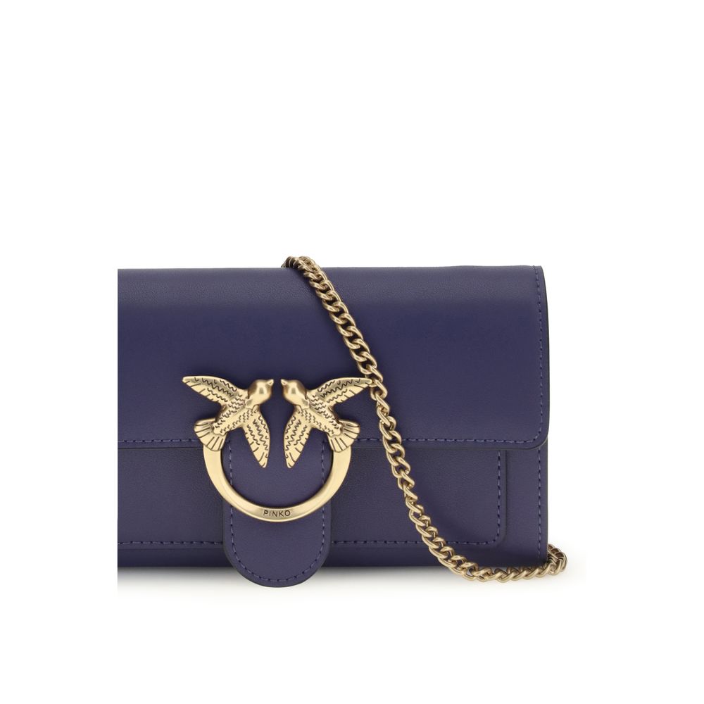 Pinko Love One Wallet on Chain Blue Calf Leather Love Birds