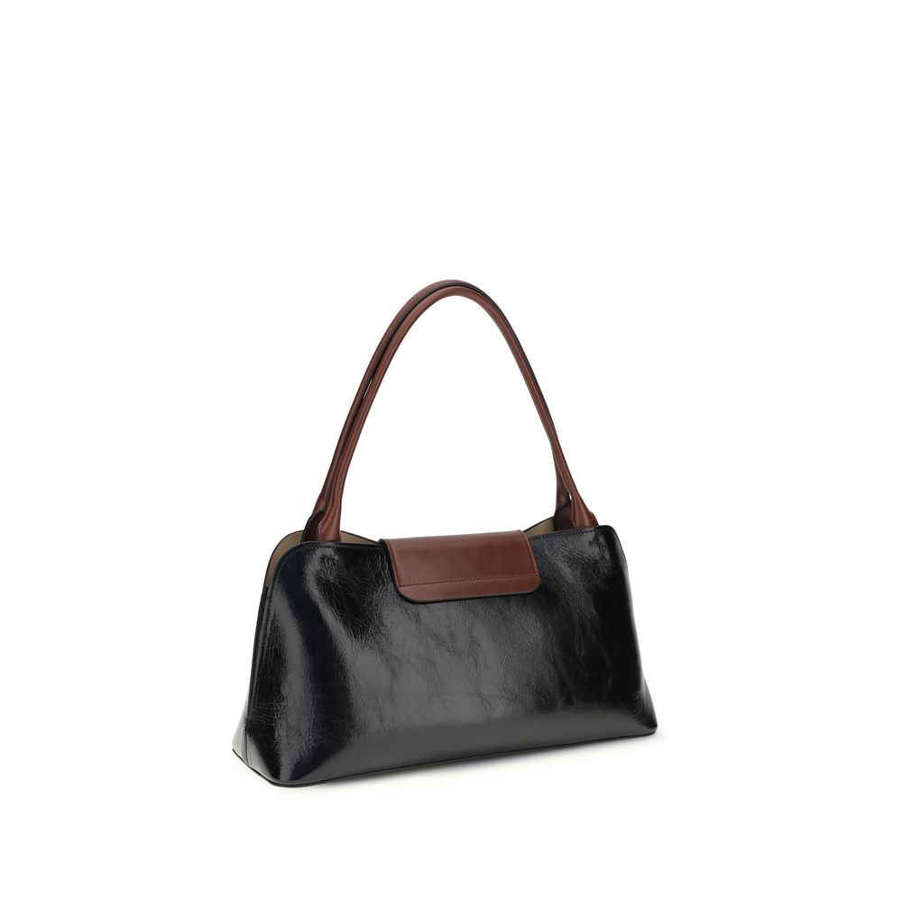 Versace Vivian Medium Leather Shoulder Bag Black Brown