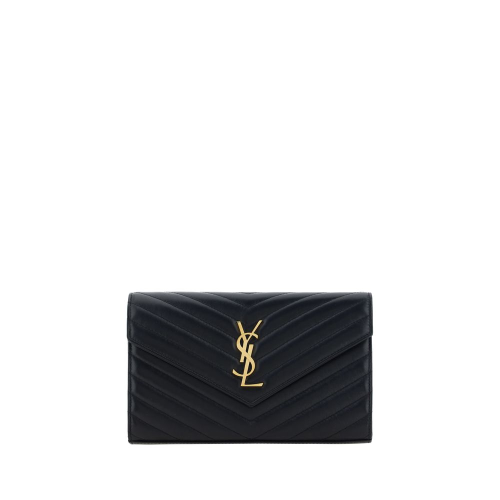 Saint Laurent Monogram Chain Wallet Quilted Lambskin Black