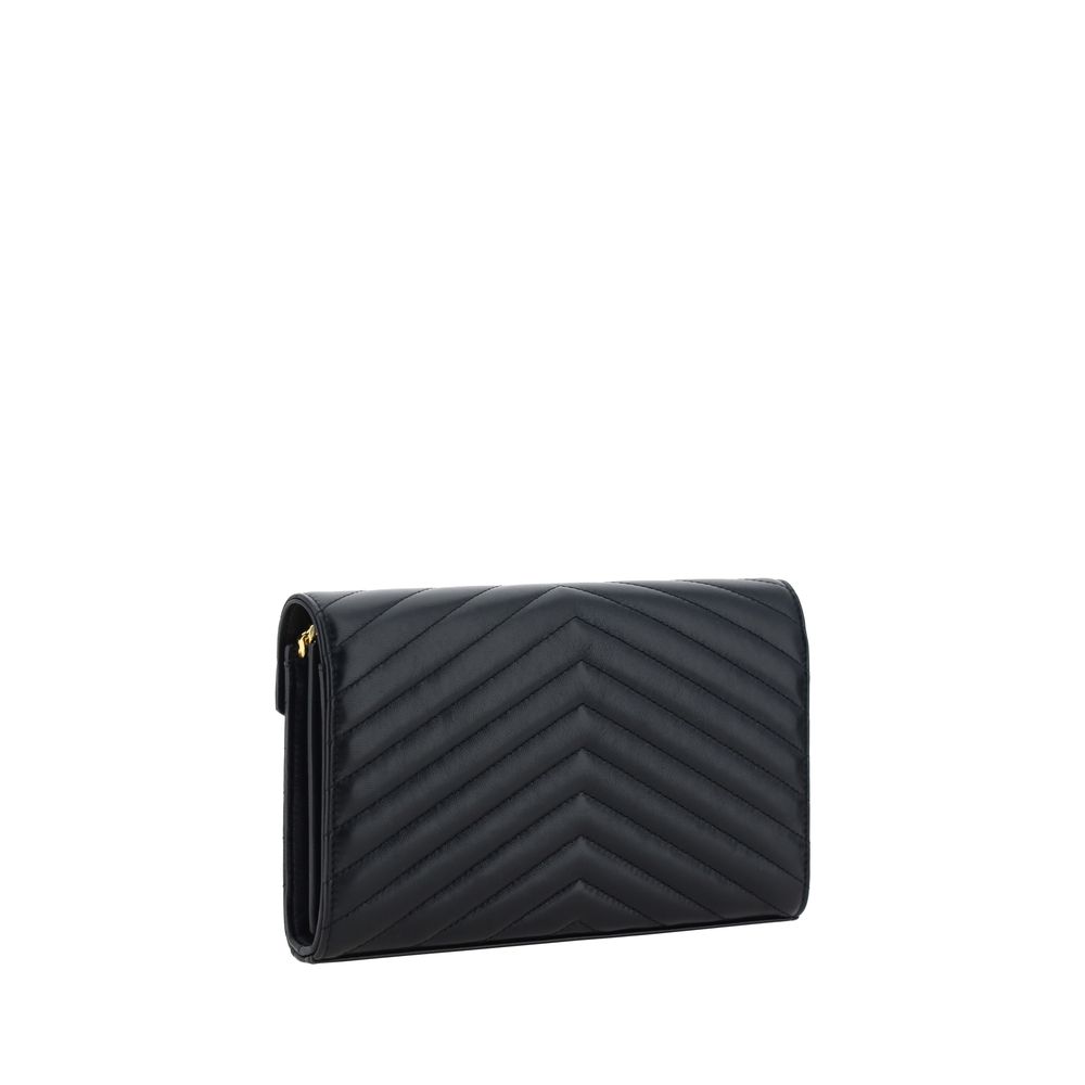 Saint Laurent Monogram Chain Wallet Quilted Lambskin Black