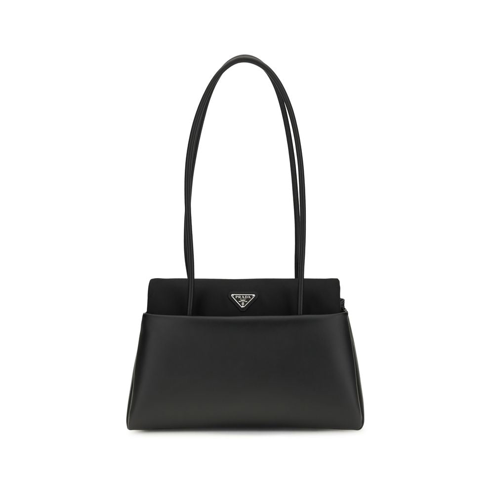 Prada Smooth Leather East-West Shoulder Bag in Black