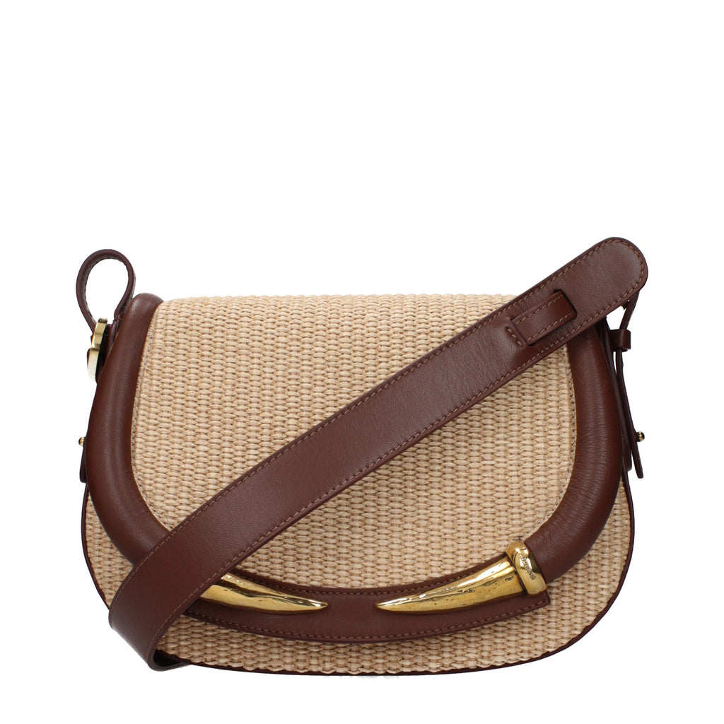 Roberto Cavalli Beige Raffia Crossbody Bag