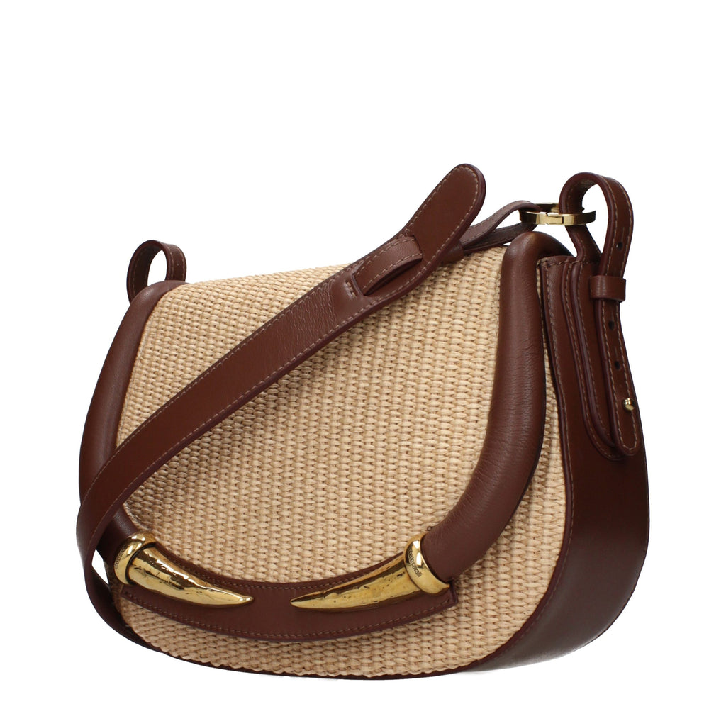 Roberto Cavalli Beige Raffia Crossbody Bag