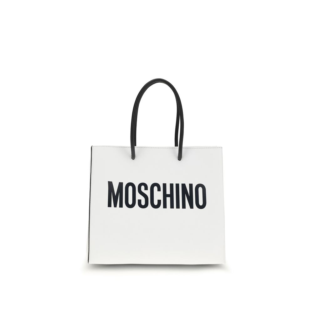 Moschino Logo Tote Bag White Smooth Leather