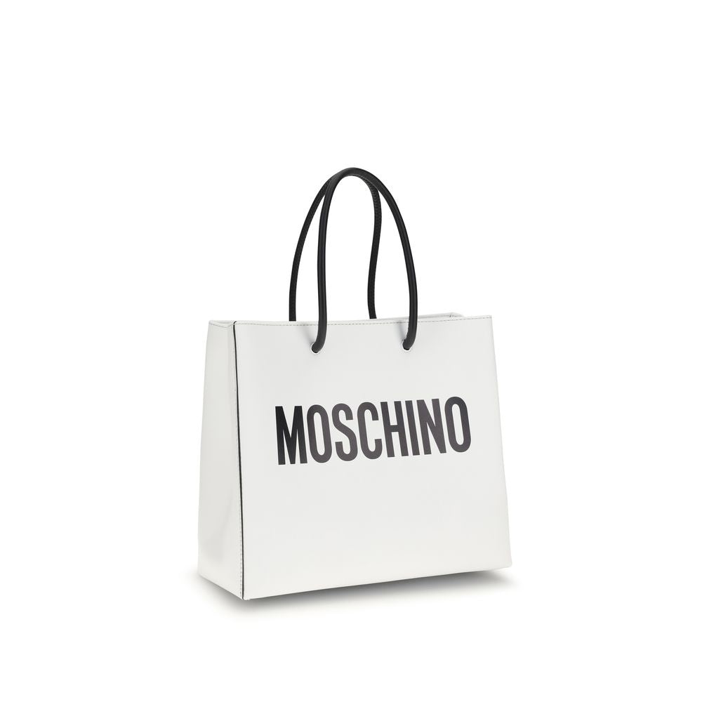 Moschino Logo Tote Bag White Smooth Leather
