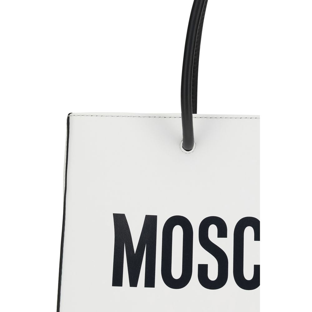 Moschino Logo Tote Bag White Smooth Leather