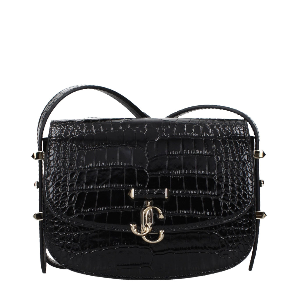 Jimmy Choo JC Crossbody Bag Black Croc-Embossed Leather