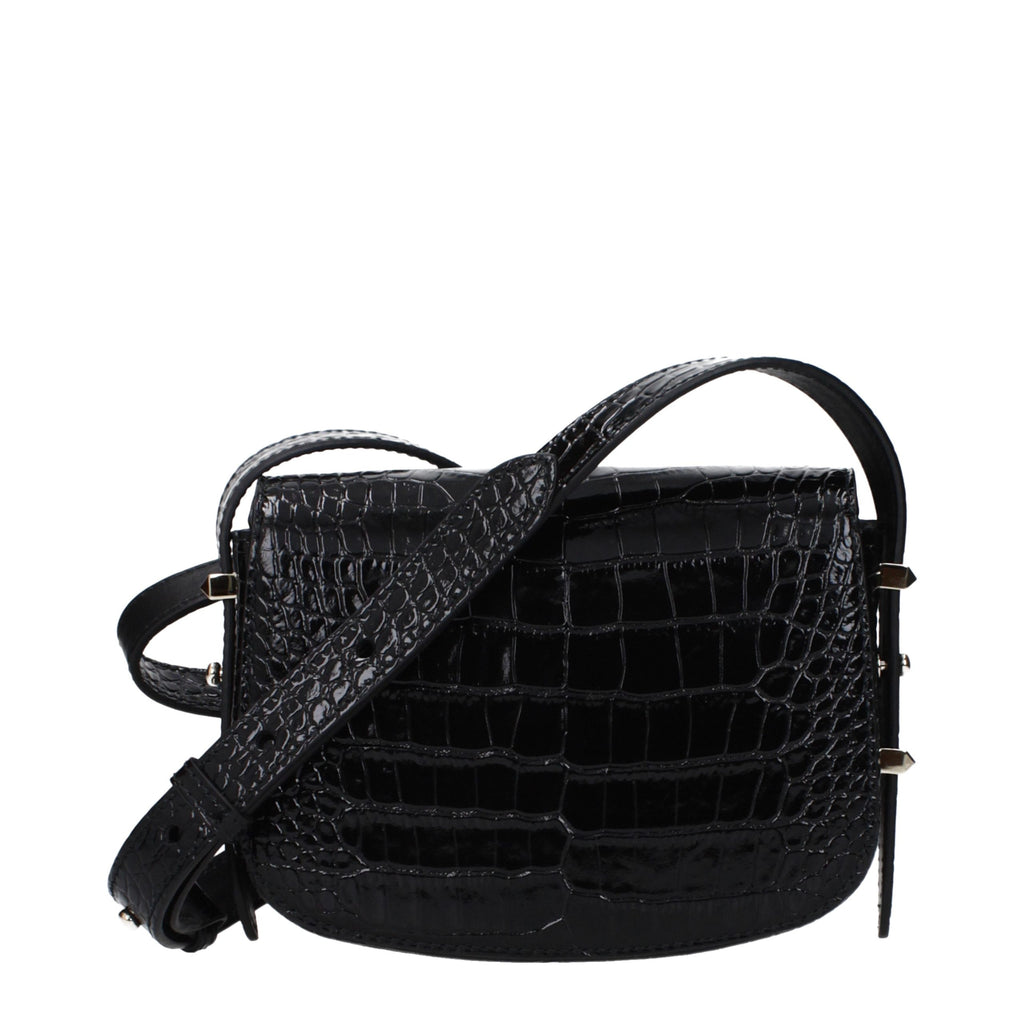 Jimmy Choo JC Crossbody Bag Black Croc-Embossed Leather