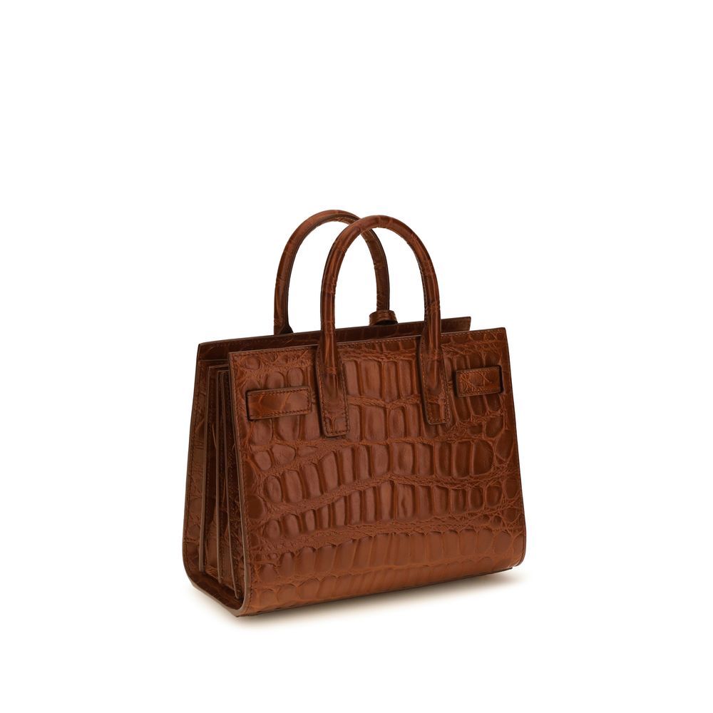 Saint Laurent Sac de Jour Baby Top Handle Bag Brown Croc-Embossed Leather