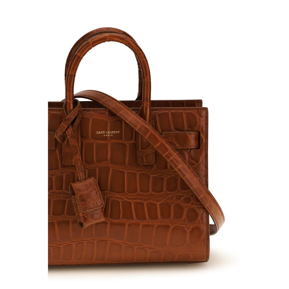 Saint Laurent Sac de Jour Baby Top Handle Bag Brown Croc-Embossed Leather
