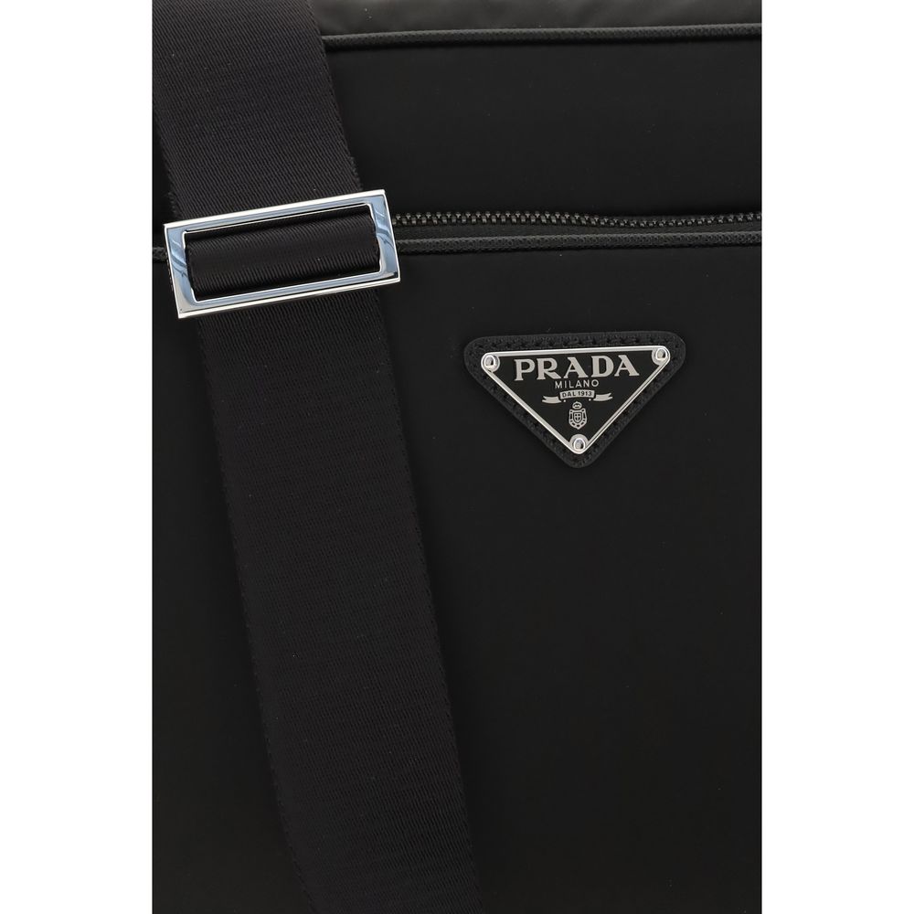 Prada Re-Nylon and Leather Crossbody Bag in Black