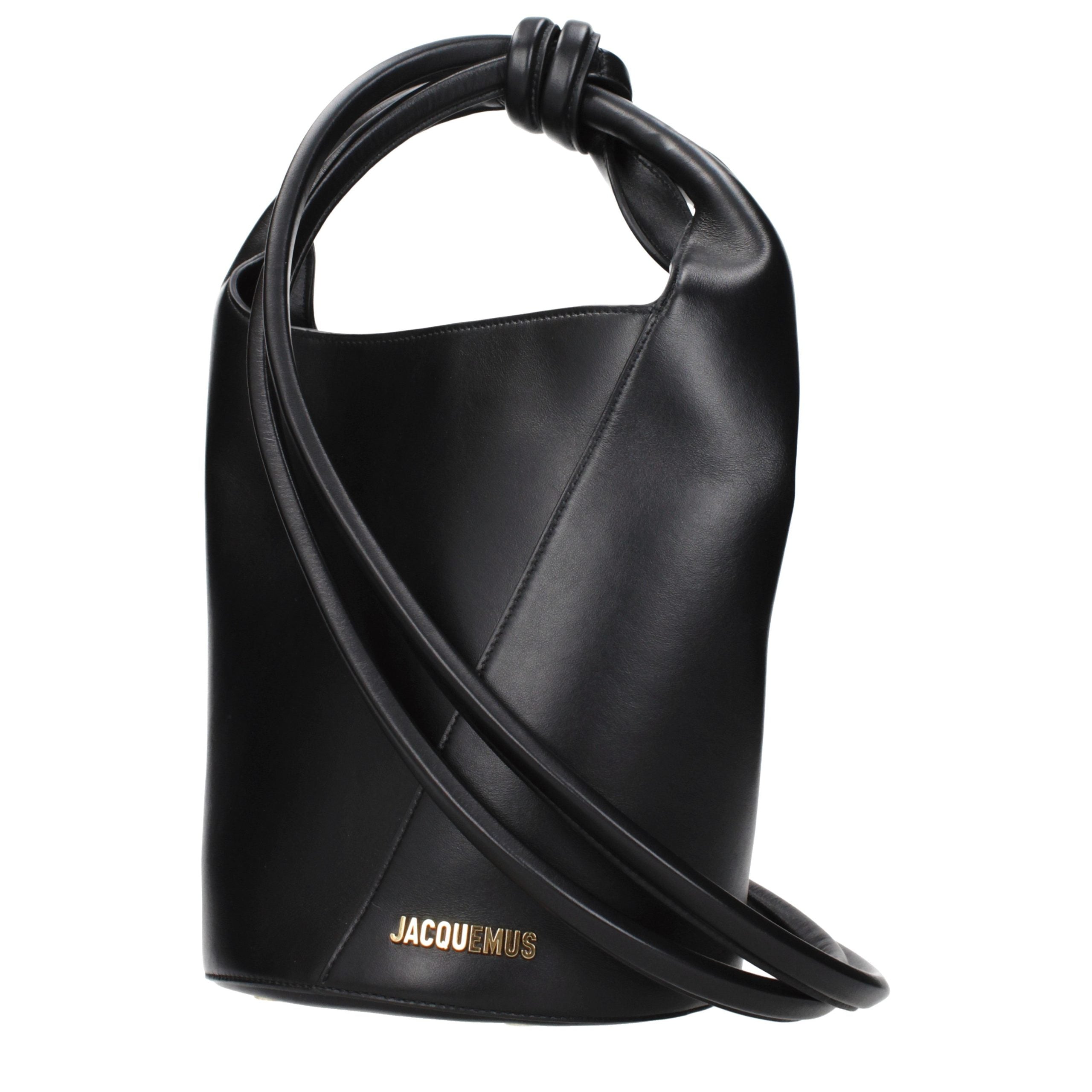 Jacquemus Le Petit Tourni Leather Bucket Bag in Black