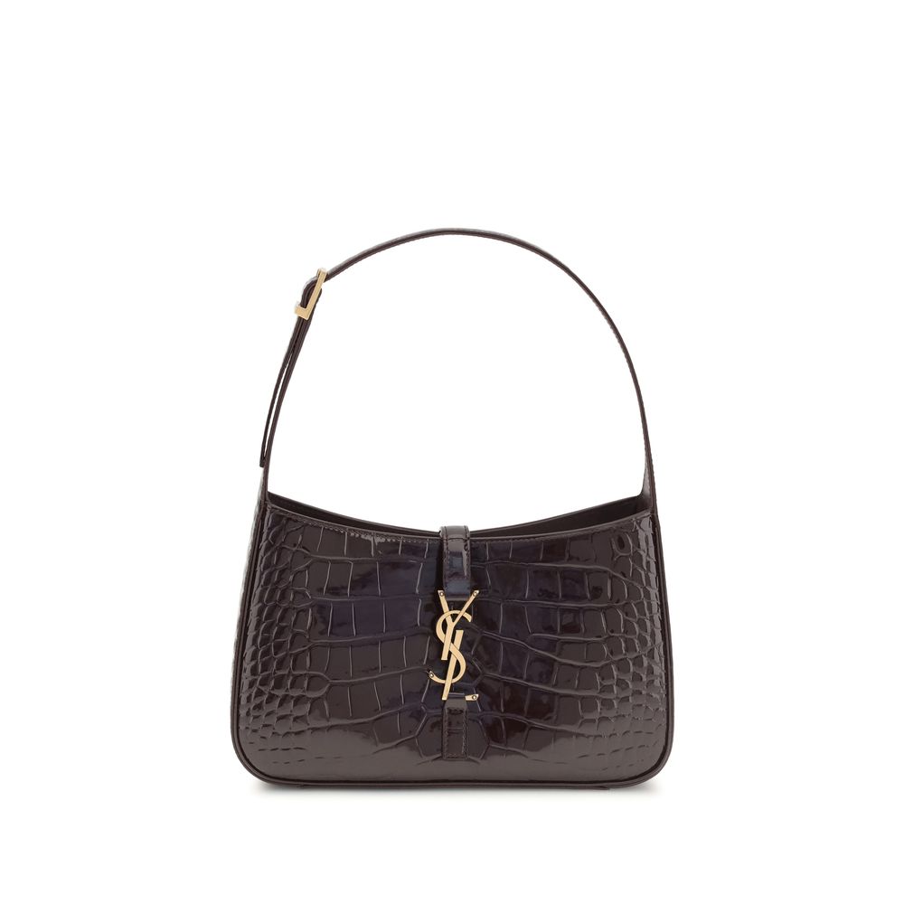 Saint Laurent Le 5 à 7 Shoulder Bag Dark Brown Croc-Embossed Leather YSL Logo