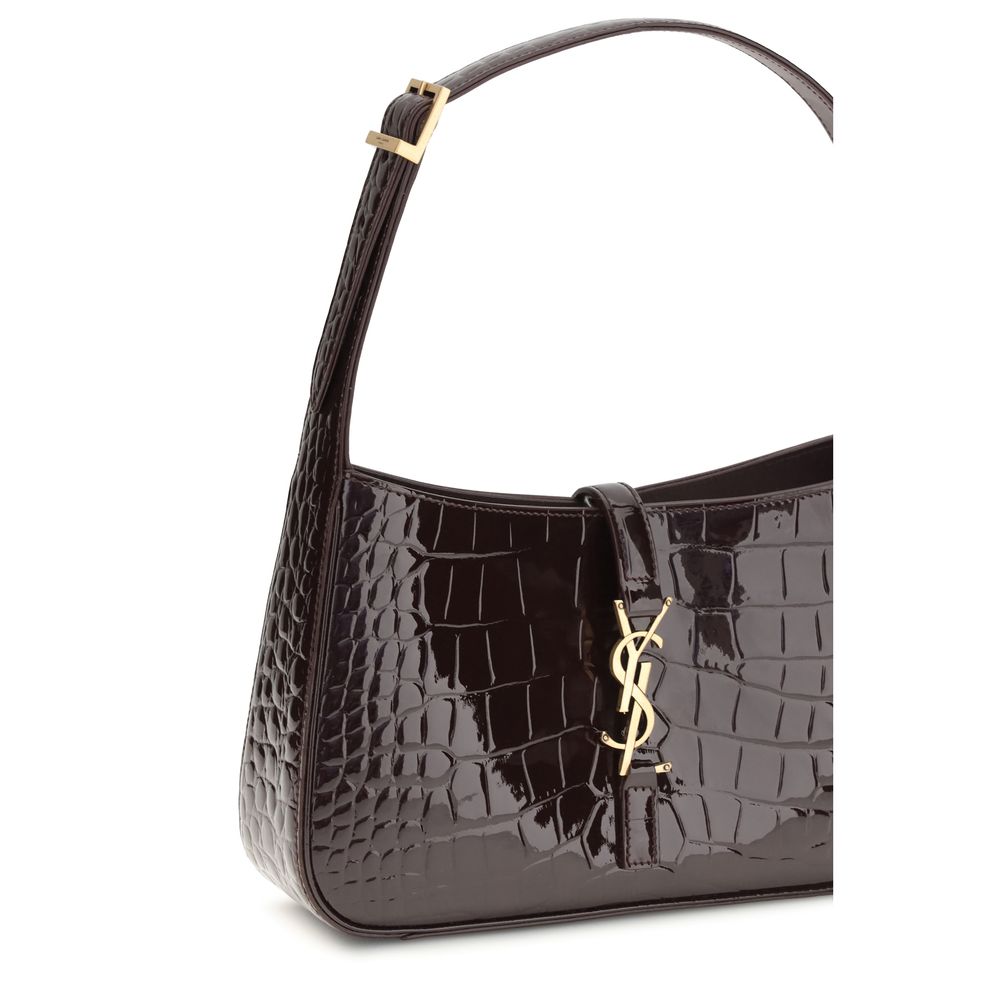 Saint Laurent Le 5 à 7 Shoulder Bag Dark Brown Croc-Embossed Leather YSL Logo