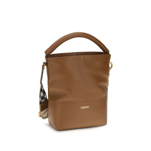 Burberry B Clip Calf Leather Bucket Bag Tan
