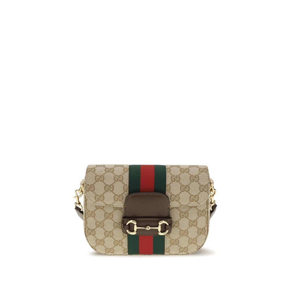 Gucci Horsebit 1955 Small Shoulder Bag Beige Ebony GG Supreme Canvas