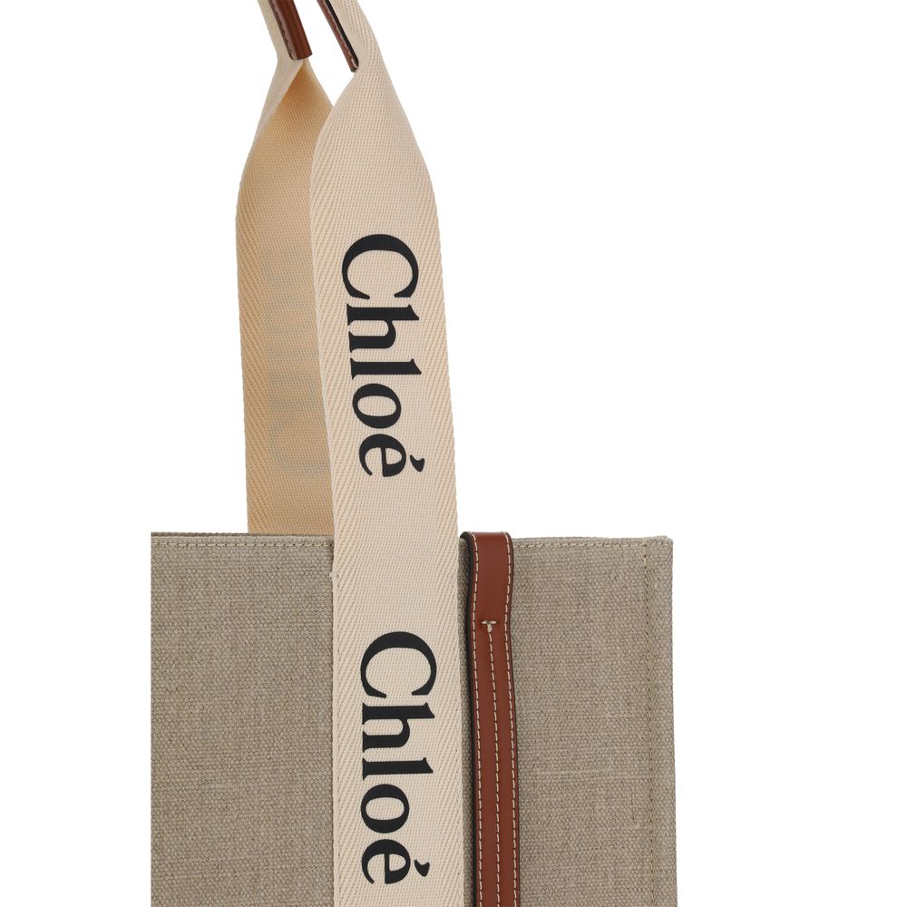 Chloé Large Woody Tote Bag in Linen