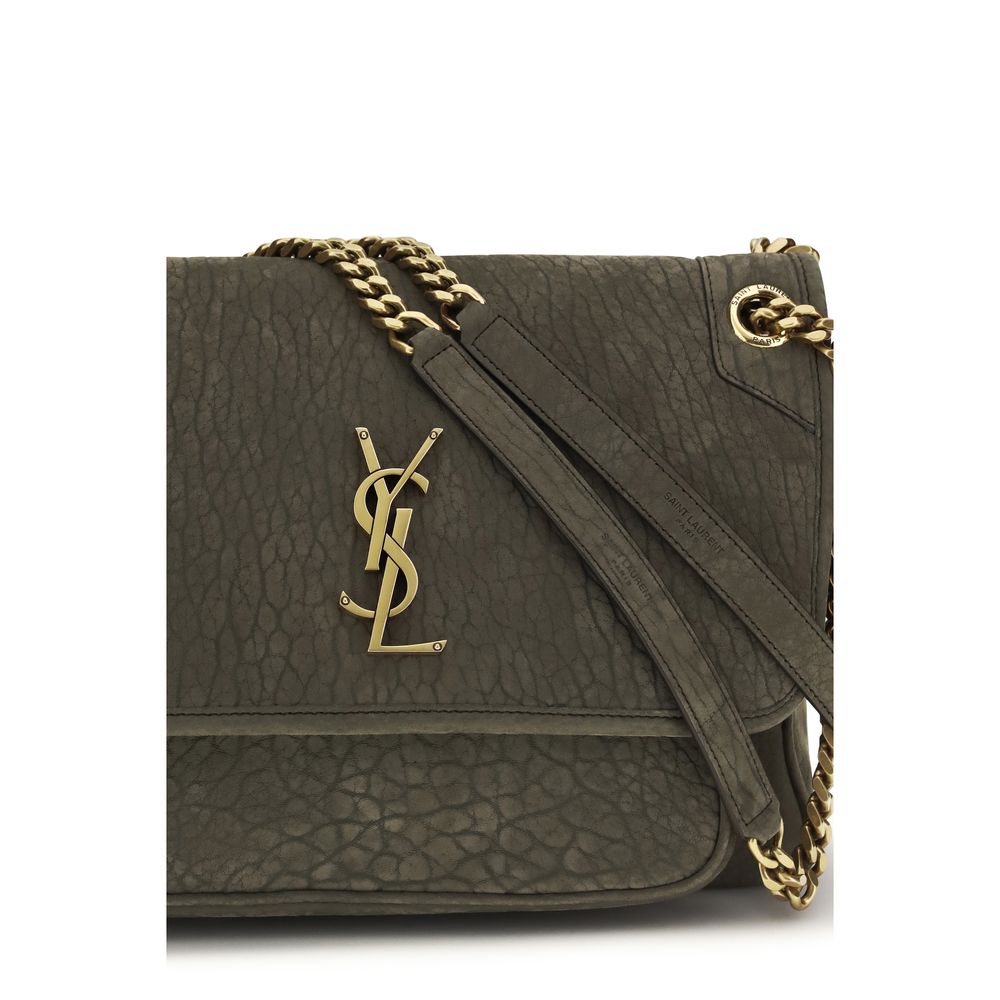 Saint Laurent Niki Large Shoulder Bag in Dark Green Lambskin