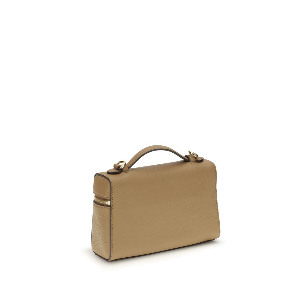 Tory Burch Romy Slim Mini Top Handle Bag Light Umber Pebbled Leather