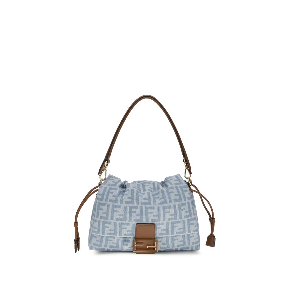 Fendi Mamma Baguette Medium FF Denim Shoulder Bag in Light Blue