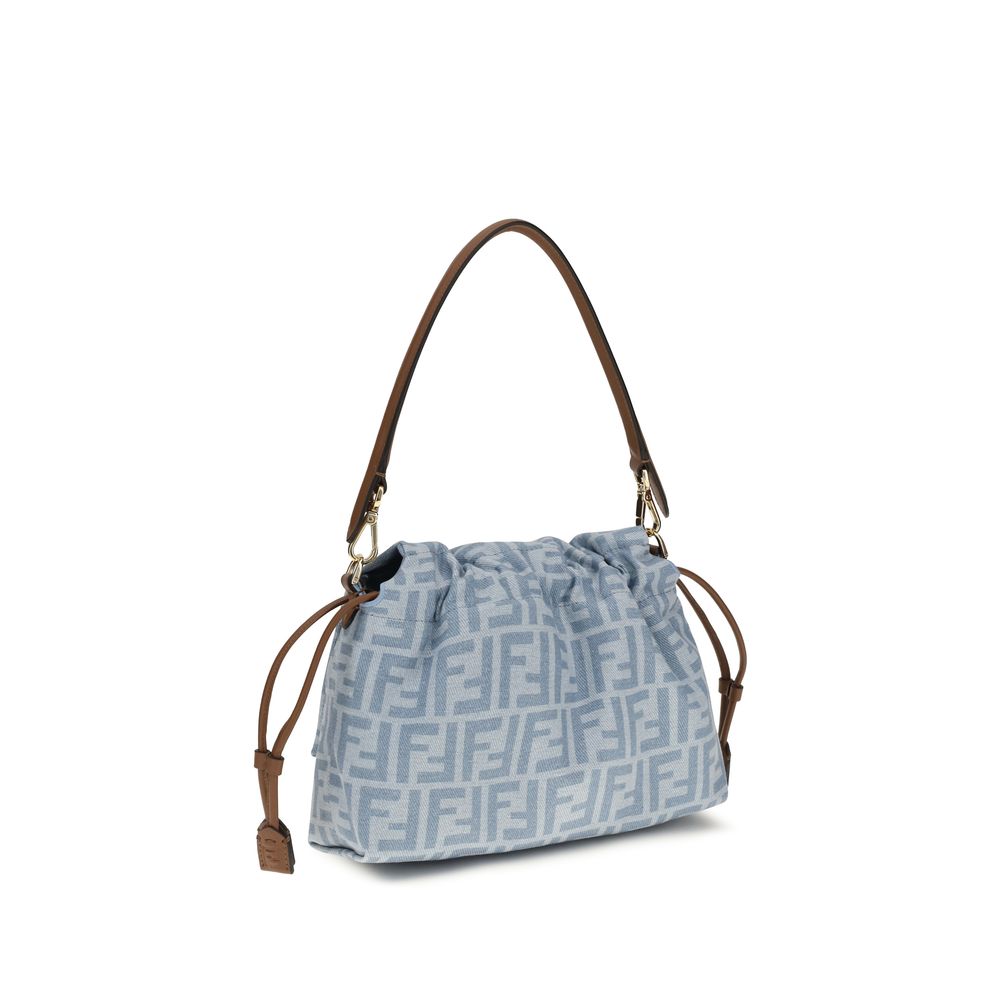 Fendi Mamma Baguette Medium FF Denim Shoulder Bag in Light Blue