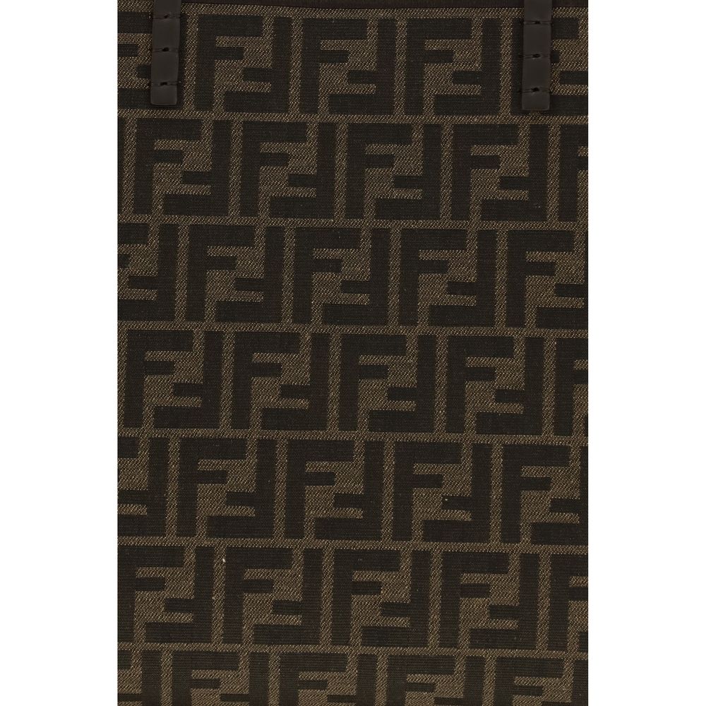Fendi Roll Medium FF Jacquard Reversible Tote Bag in Tobacco Brown