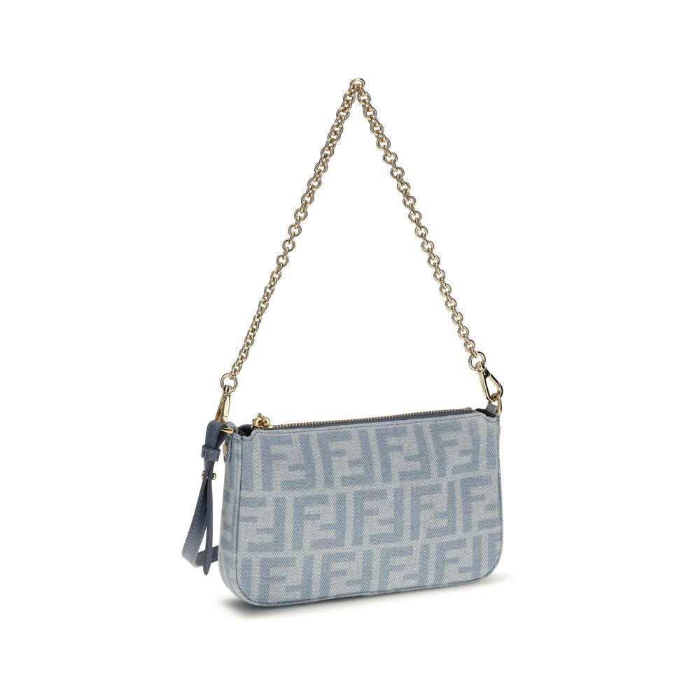 Fendi FF Denim Baguette Chain Clutch in Light Blue