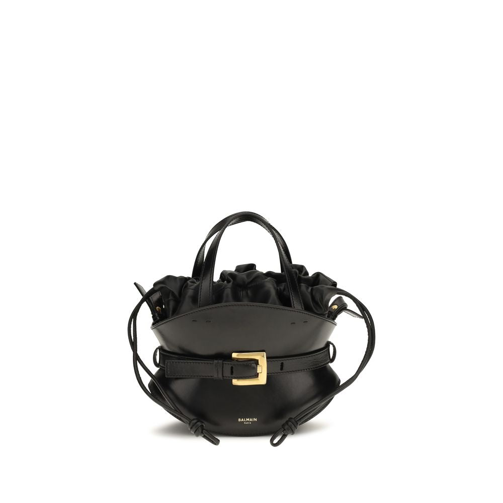 Balmain Shuffle Mini Leather Bucket Bag in Black