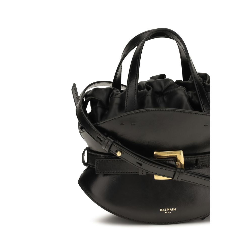 Balmain Shuffle Mini Leather Bucket Bag in Black