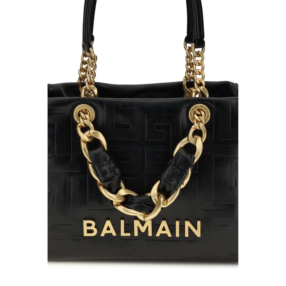 Balmain Cabas 1945 Small Leather Tote Bag in Black