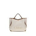 Chloé Large Carry Logo Canvas Tote Bag in Beige