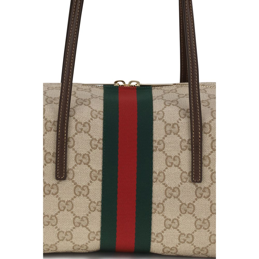 Gucci GG Supreme Web Boston Melrose Shoulder Bag in Beige Ebony
