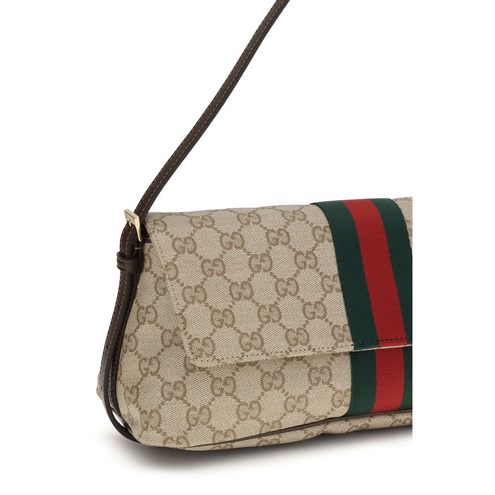 Gucci GG Supreme Web Maison Shoulder Bag in Beige Ebony