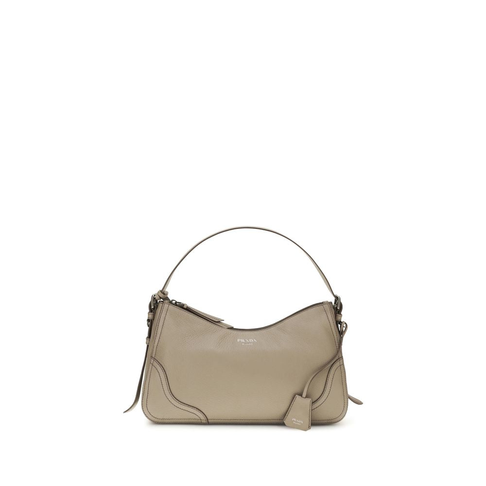 Prada Aimée Large Shoulder Bag in Beige Leather