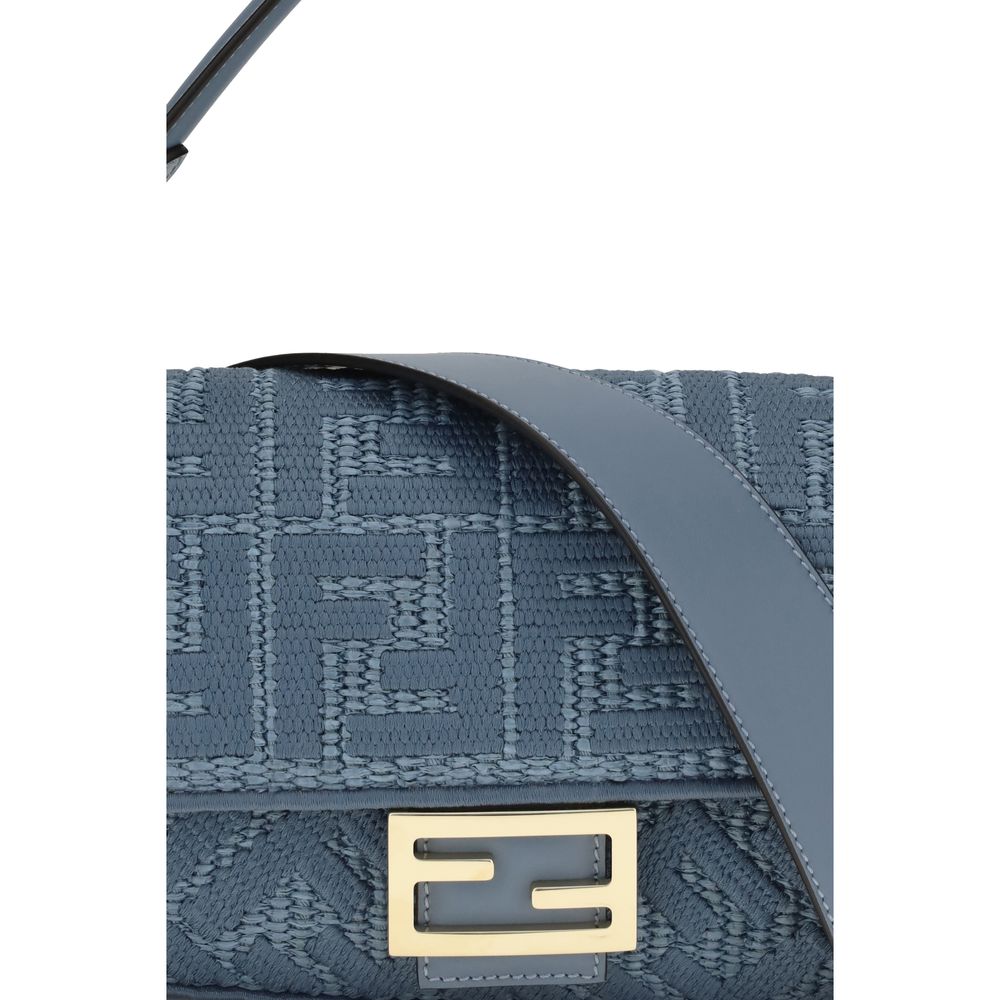 Fendi Baguette Medium Woven Raffia Shoulder Bag Blue