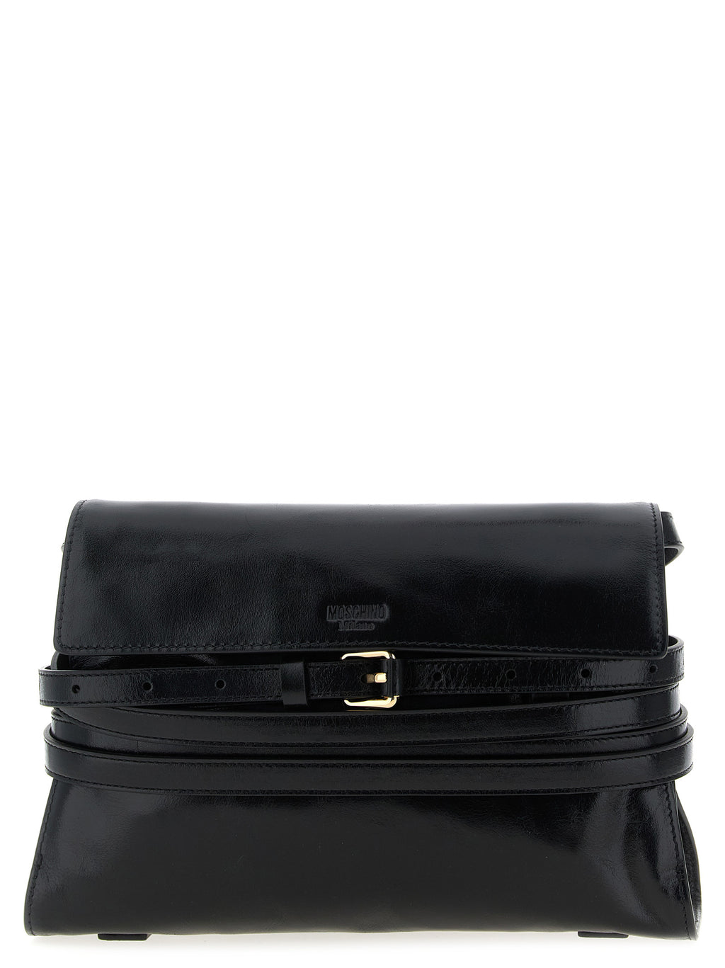 Moschino Tie Me Leather Crossbody Bag Black