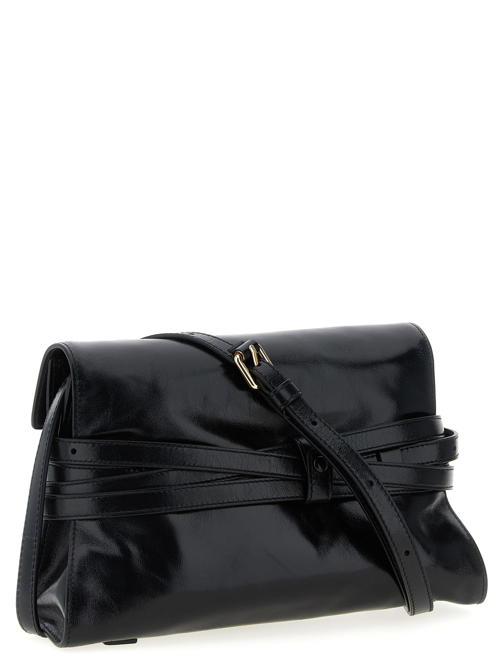 Moschino Tie Me Leather Crossbody Bag Black