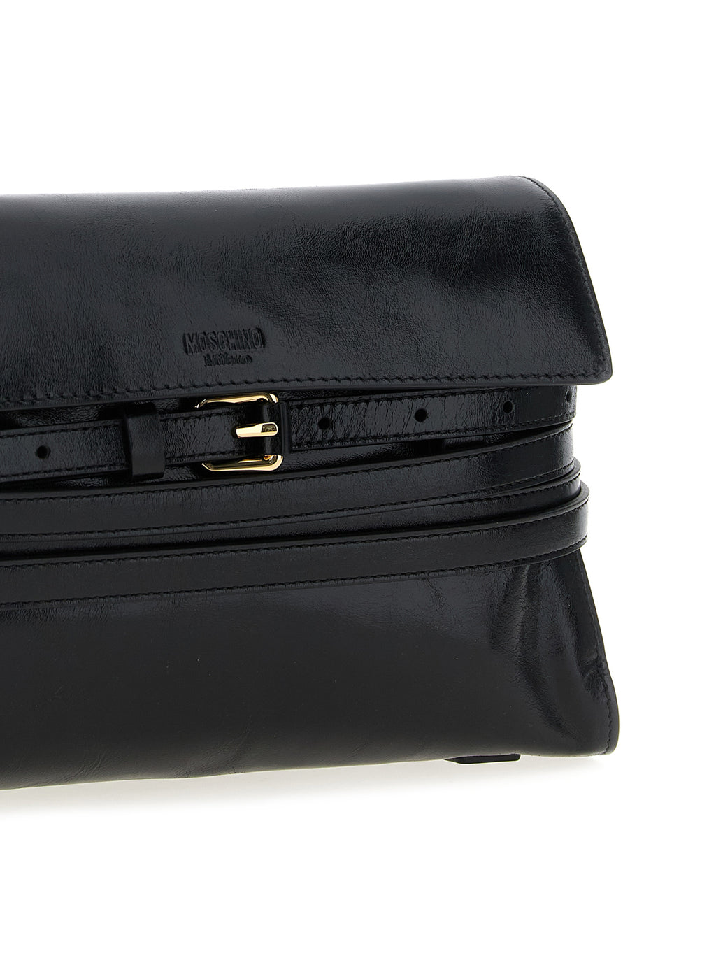 Moschino Tie Me Leather Crossbody Bag Black