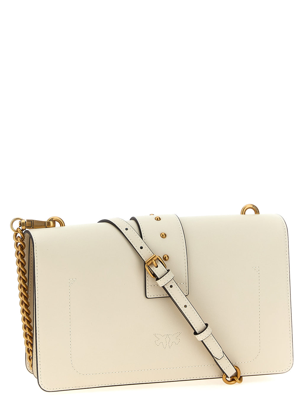 Pinko Love One Classic Goat Leather Crossbody Bag Ivory