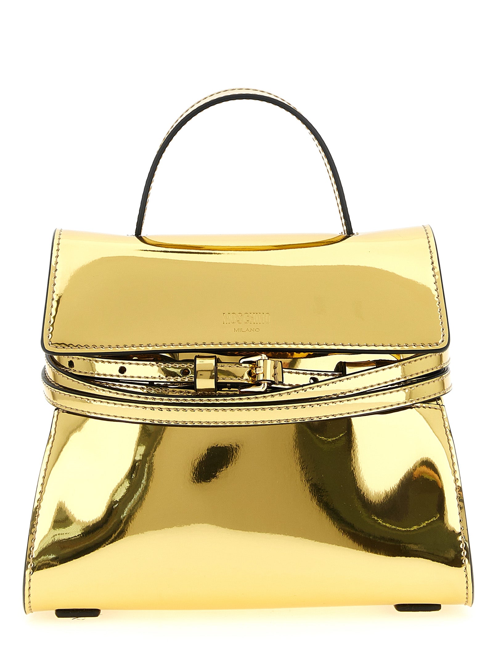 Moschino Tie Me Small Gold Mirror Effect Handbag