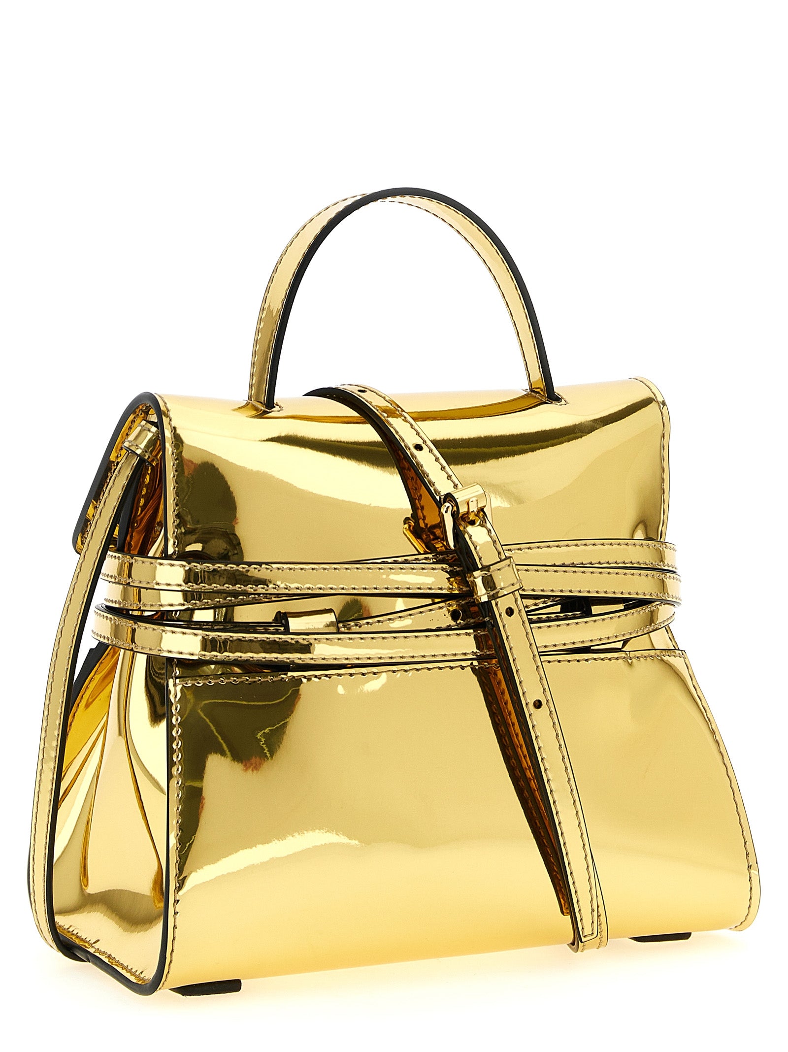 Moschino Tie Me Small Gold Mirror Effect Handbag