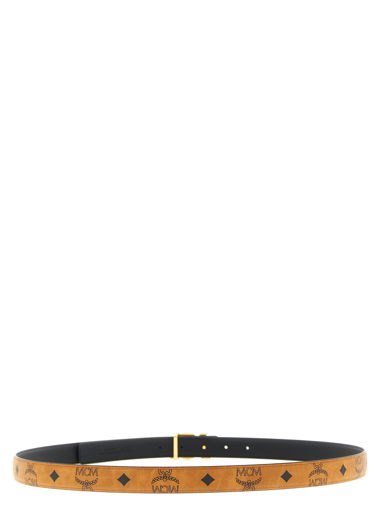 MCM Monogram Buckle Coated Canvas Belt Cognac Brown