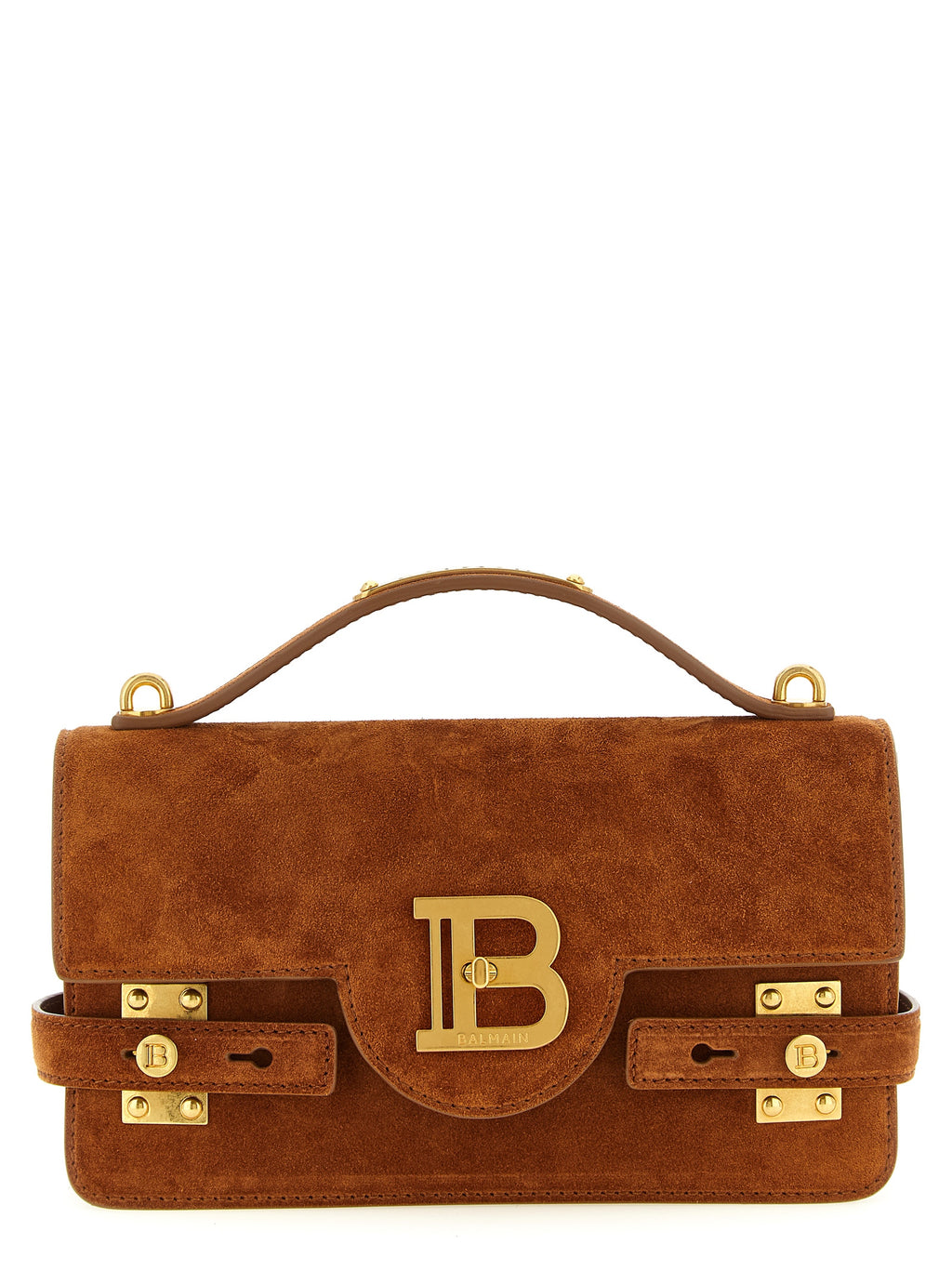 Balmain B-Buzz 24 Suede Handbag Cognac