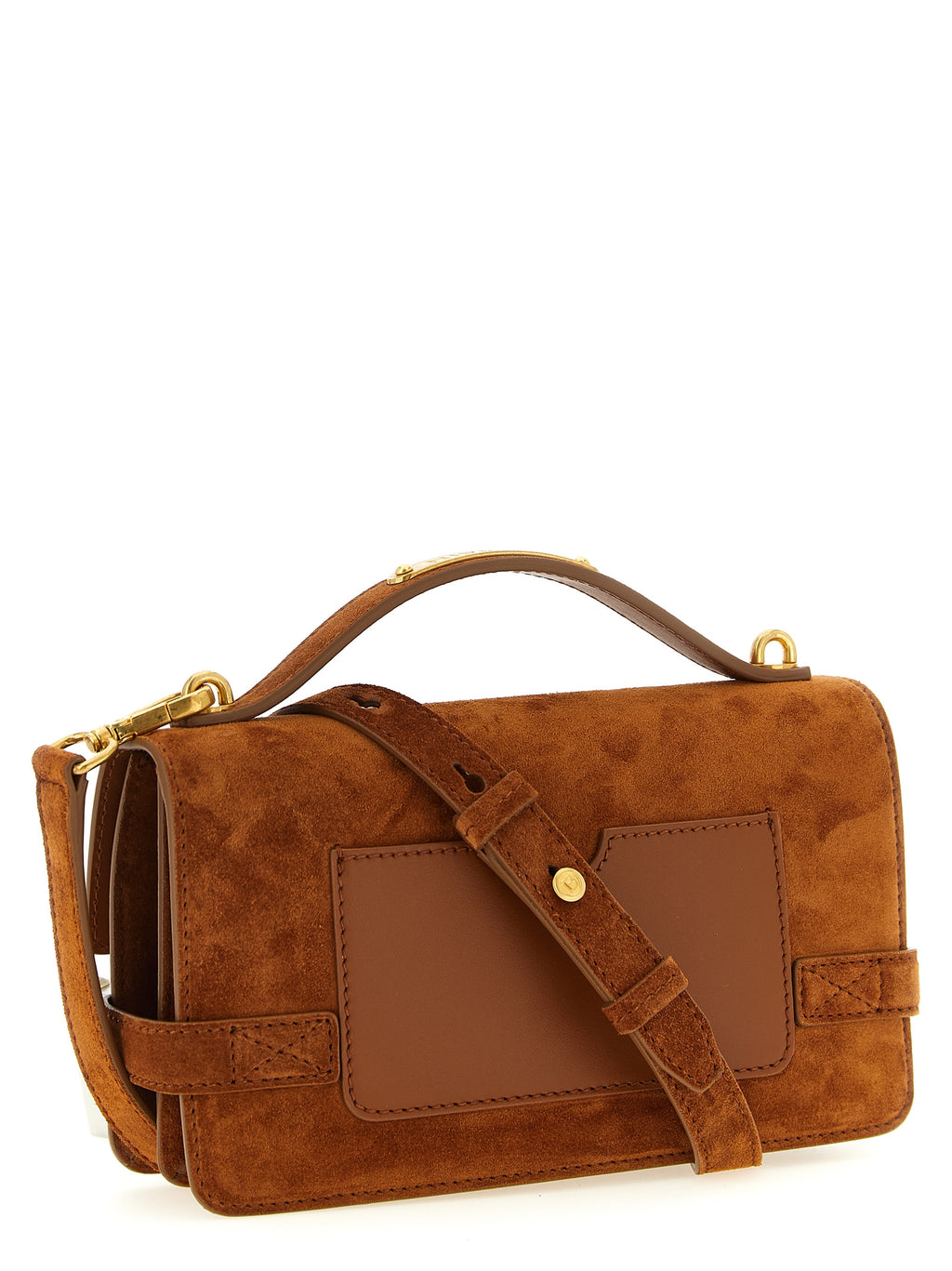 Balmain B-Buzz 24 Suede Handbag Cognac