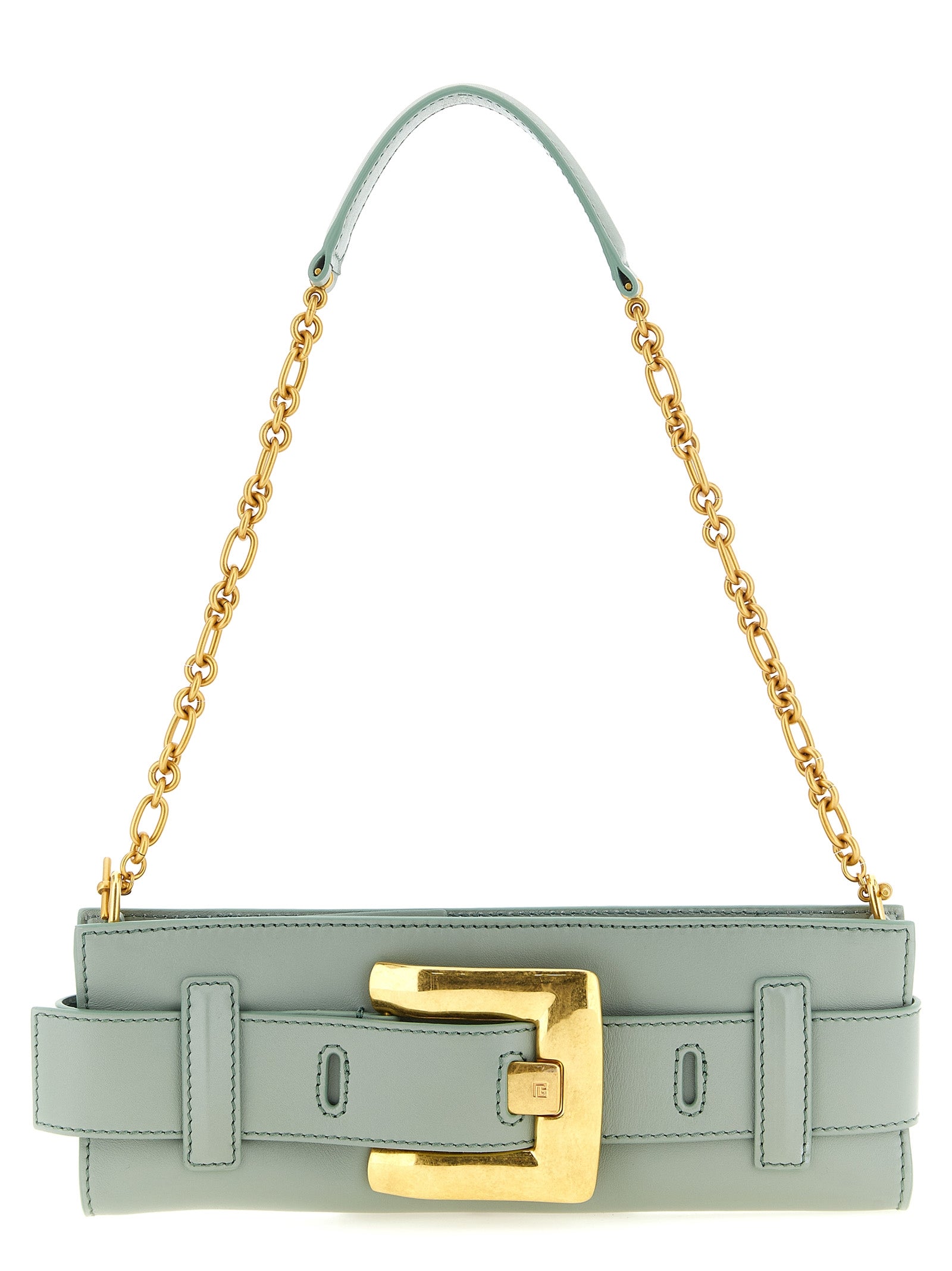 Balmain Anthem Calf Leather Clutch Bag Sage Green